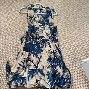 Blue and Cream Floral Sleeveless Dress